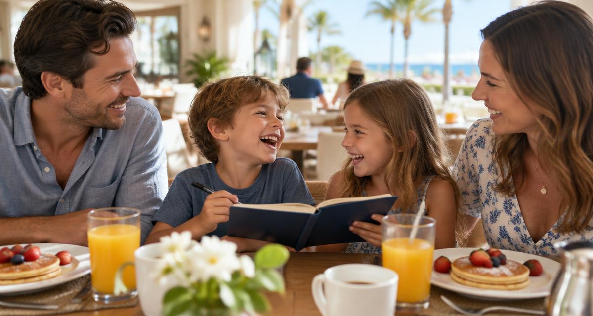 Family at a Disney World character breakfast with an autograph book