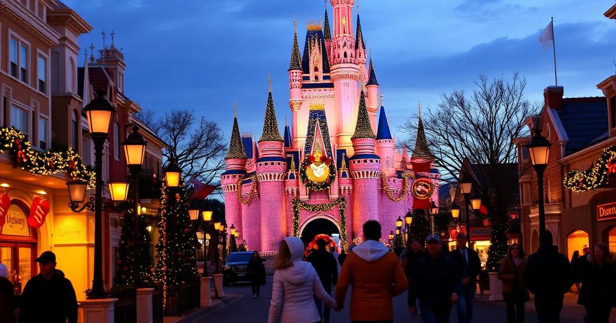 Disney World Thanksgiving 2026 Cinderella Castle with Christmas decorations